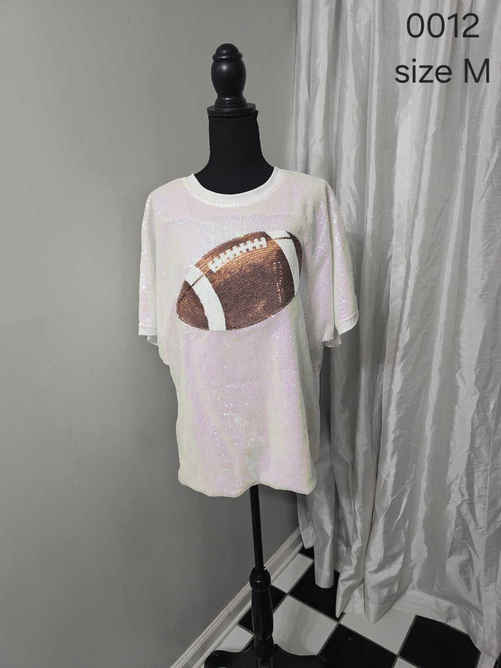 Women's Sparkle Sequin Football Tee - White/Pink